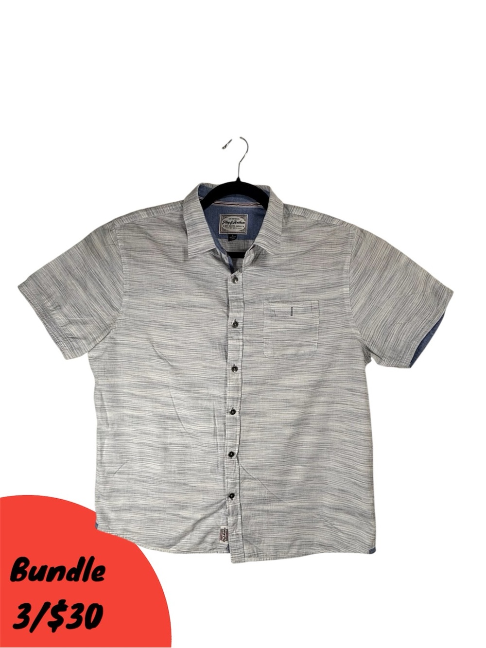 Flag & Anthem Short-Sleeve Button-Down Shirt in Light Gray & blue Casual Cotton